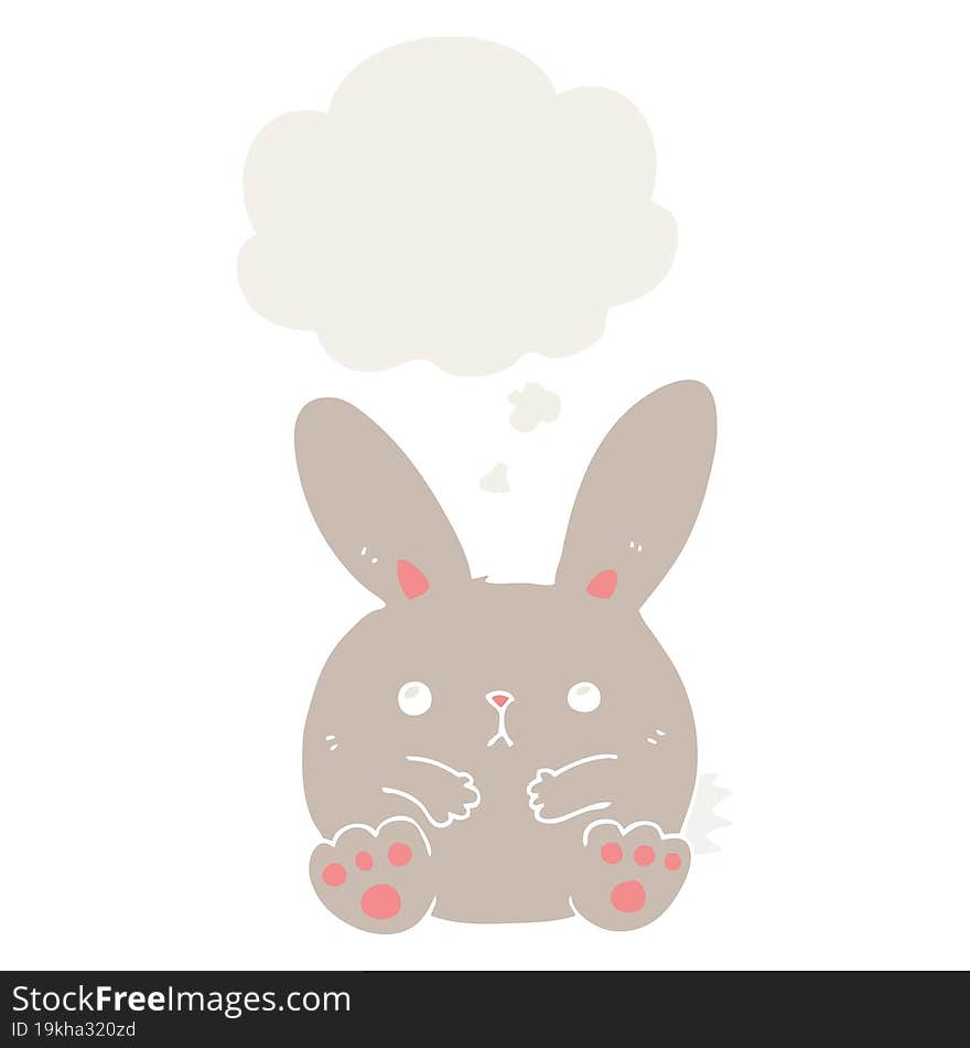 cartoon rabbit with thought bubble in retro style