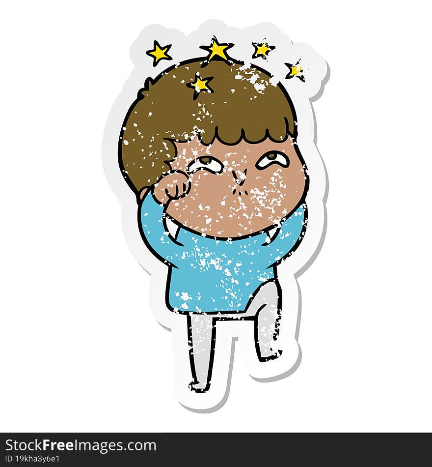 distressed sticker of a cartoon amazed boy