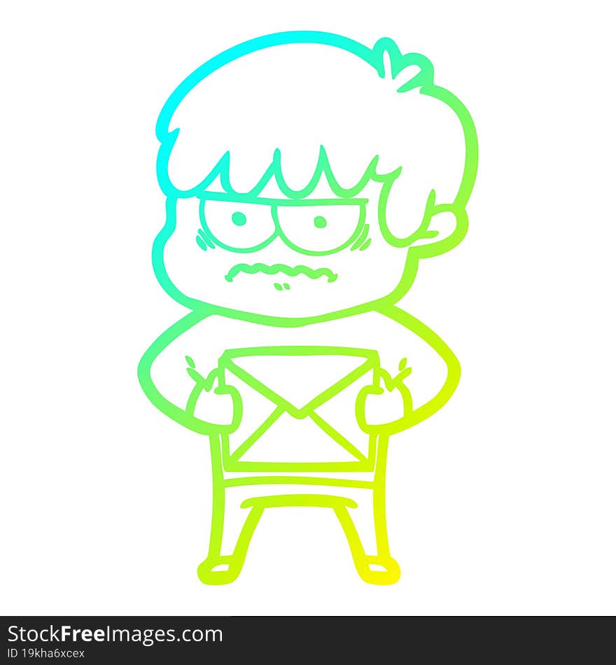 cold gradient line drawing annoyed cartoon boy