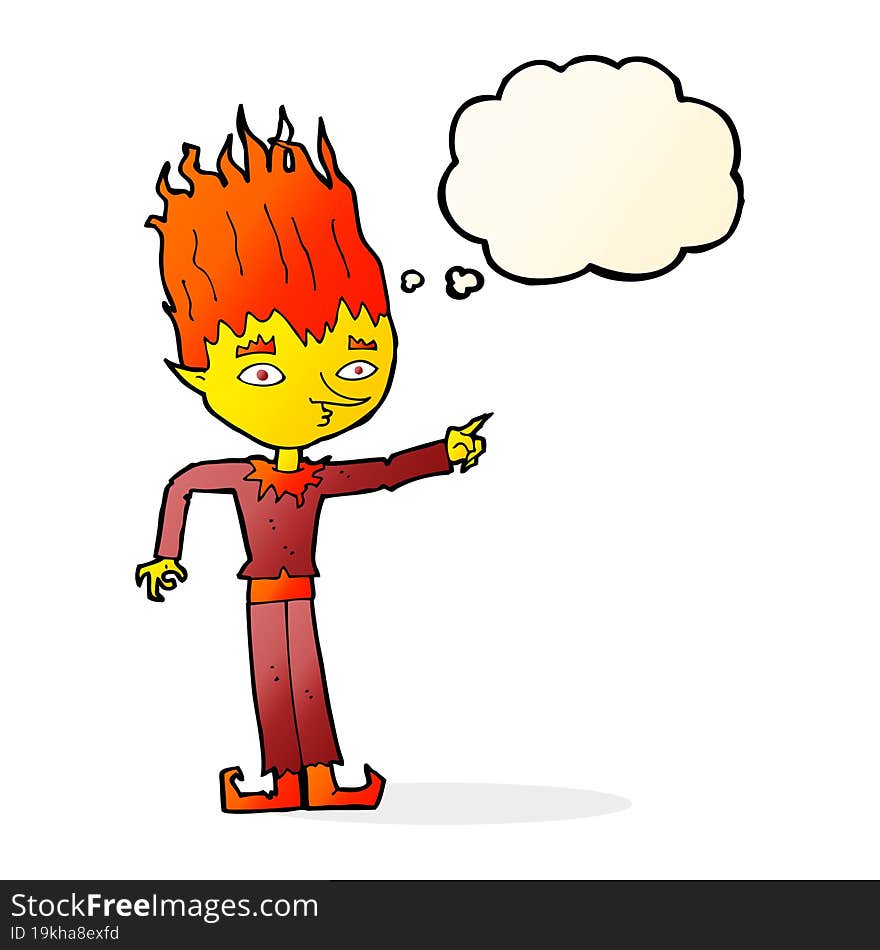 fire spirit cartoon with thought bubble