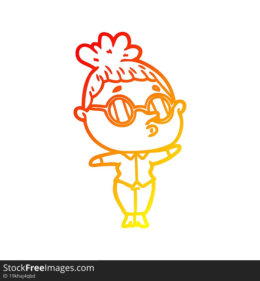 warm gradient line drawing cartoon woman wearing glasses