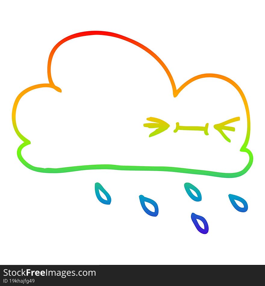 rainbow gradient line drawing of a cartoon expressive weather cloud