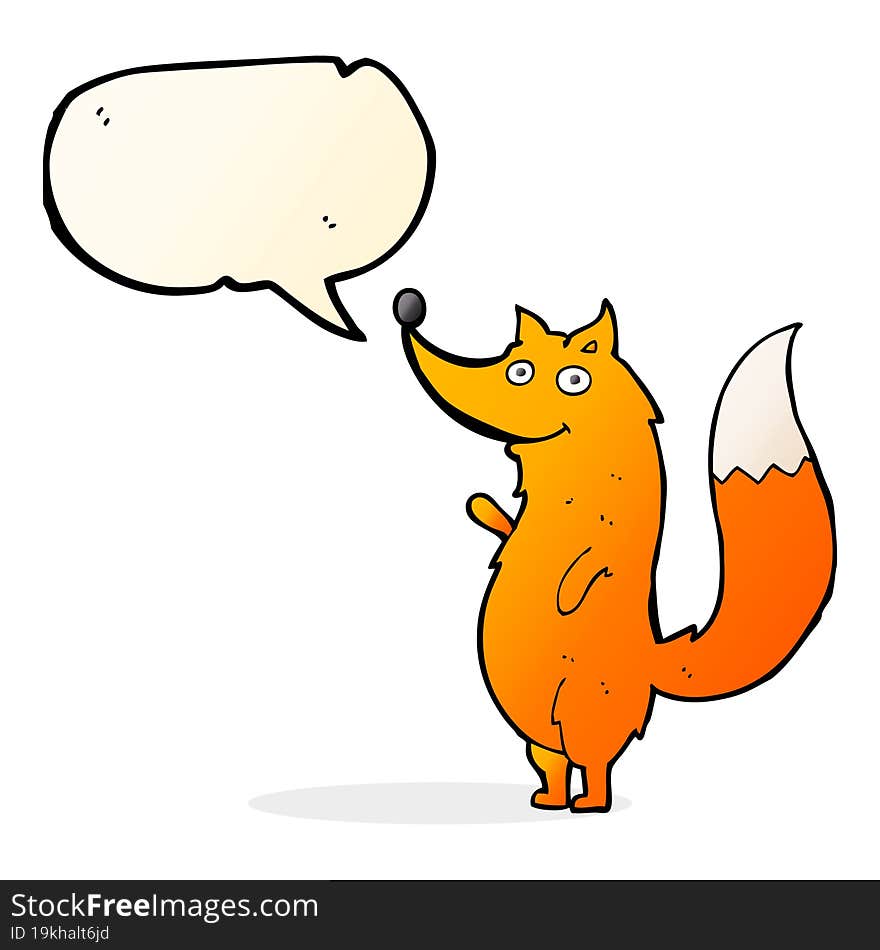 cartoon waving fox with speech bubble