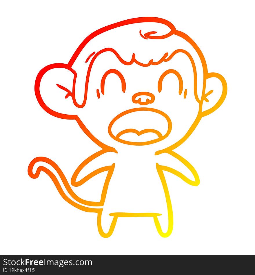 warm gradient line drawing shouting cartoon monkey