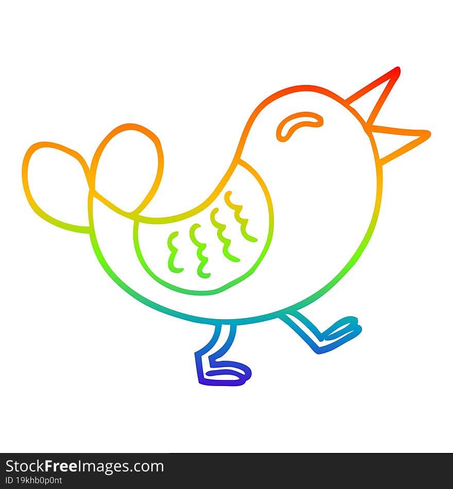 Rainbow Gradient Line Drawing Cartoon Bluebird