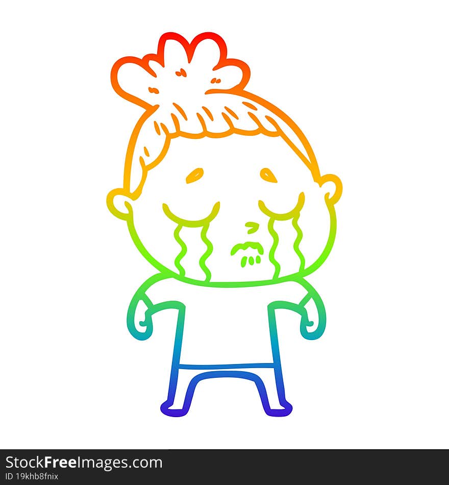 rainbow gradient line drawing of a cartoon crying woman