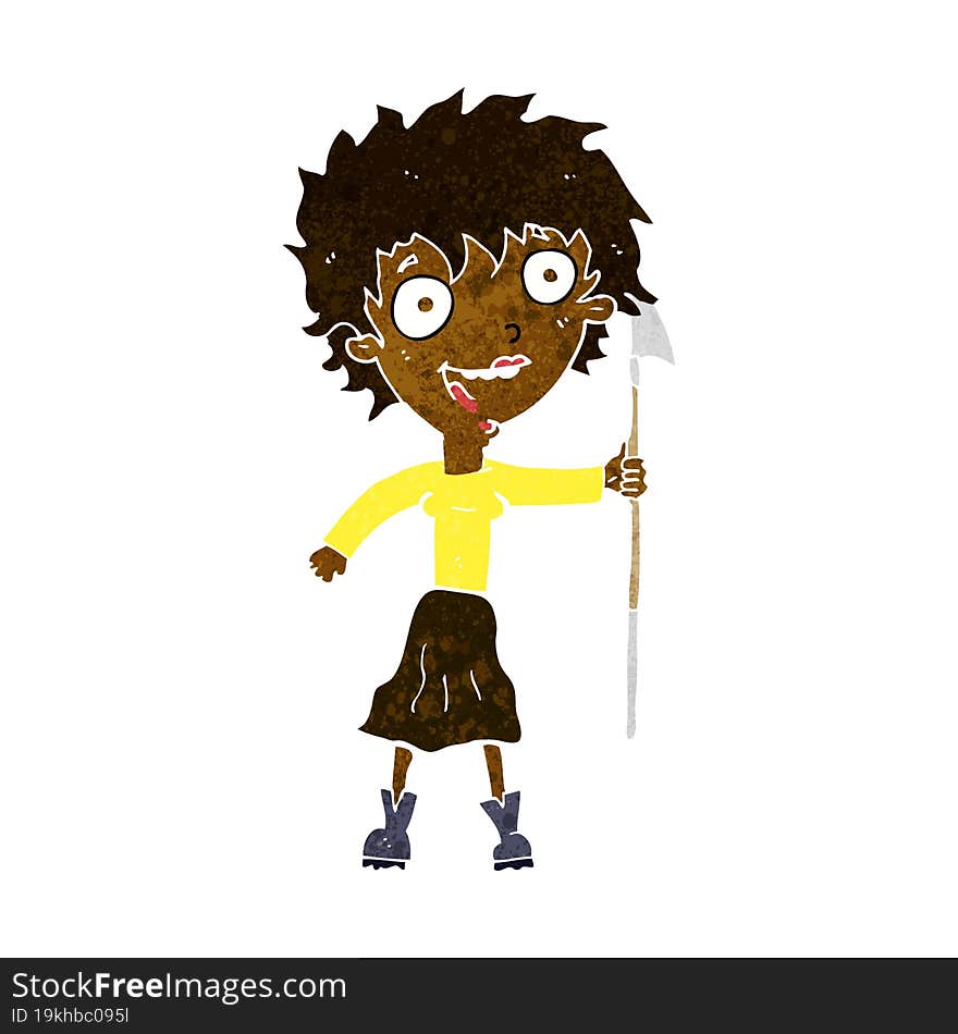 Cartoon Crazy Woman With Spear