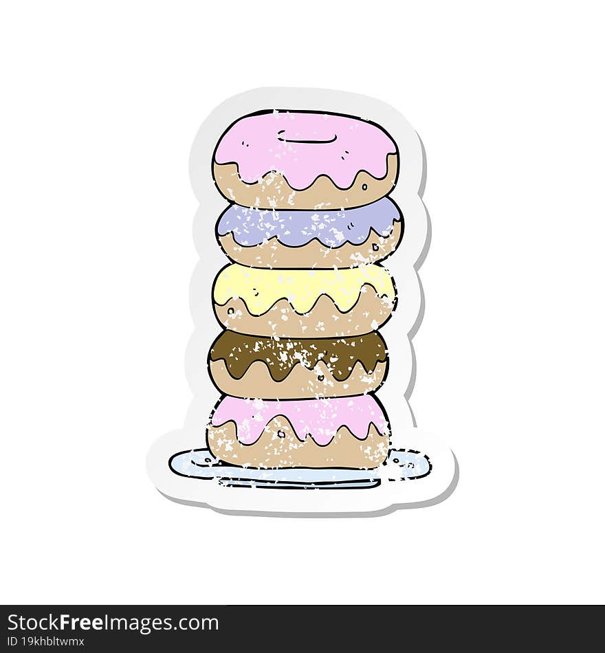 Retro Distressed Sticker Of A Cartoon Plate Of Donuts