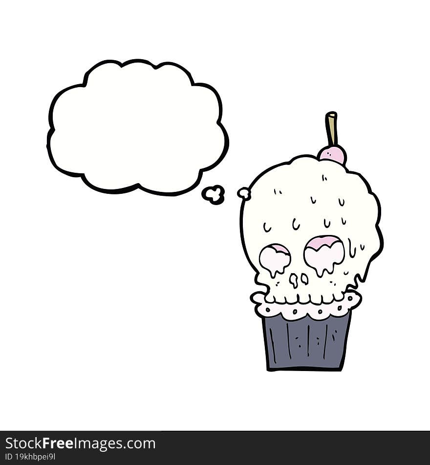 Cartoon Spooky Skull Cupcake With Thought Bubble