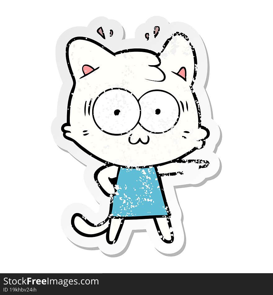 distressed sticker of a cartoon surprised cat