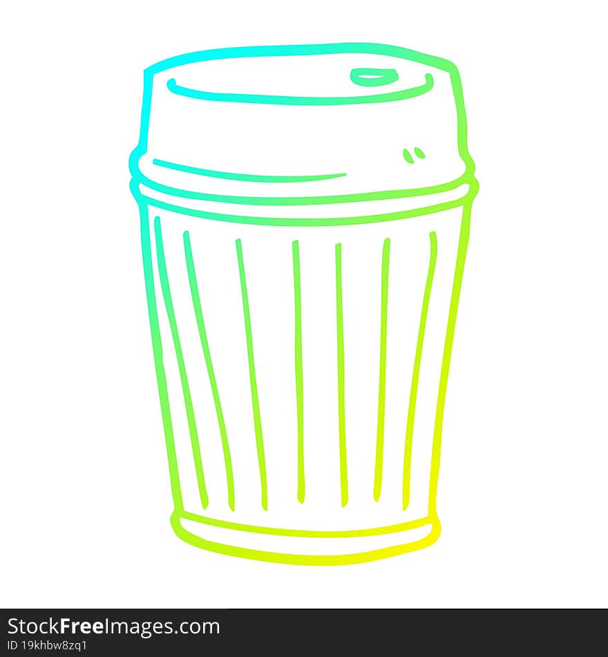 cold gradient line drawing of a cartoon coffee cup