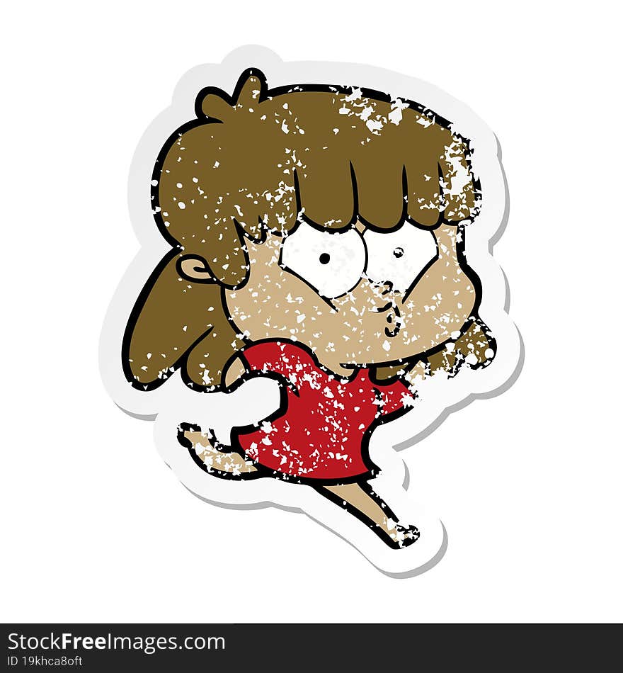 Distressed Sticker Of A Cartoon Whistling Girl