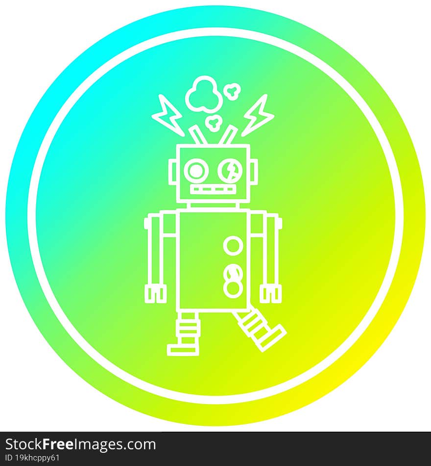 malfunctioning robot circular icon with cool gradient finish. malfunctioning robot circular icon with cool gradient finish