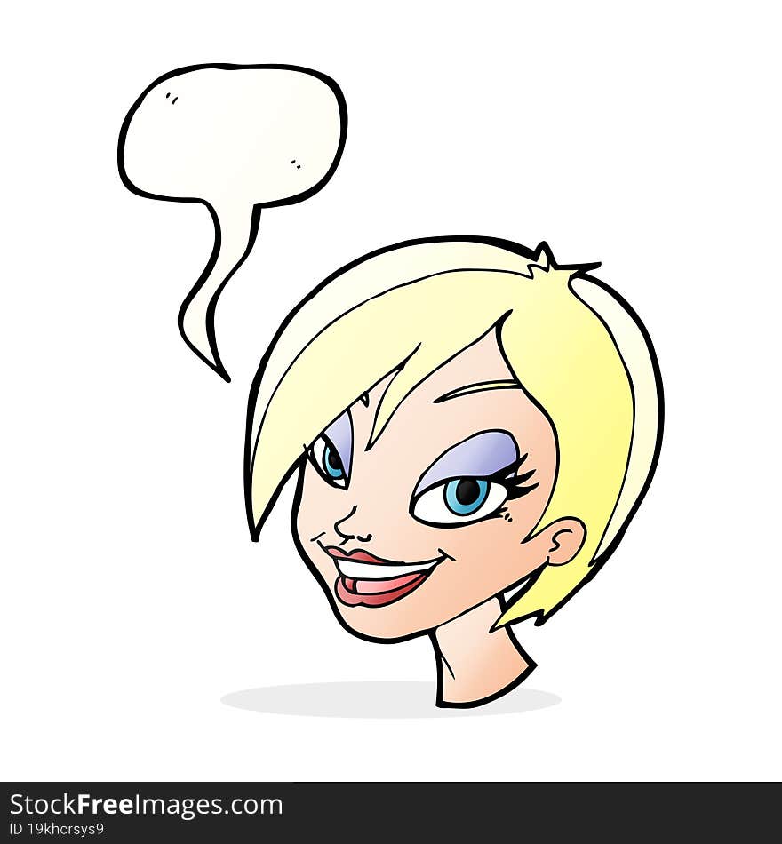 cartoon pretty female face with speech bubble