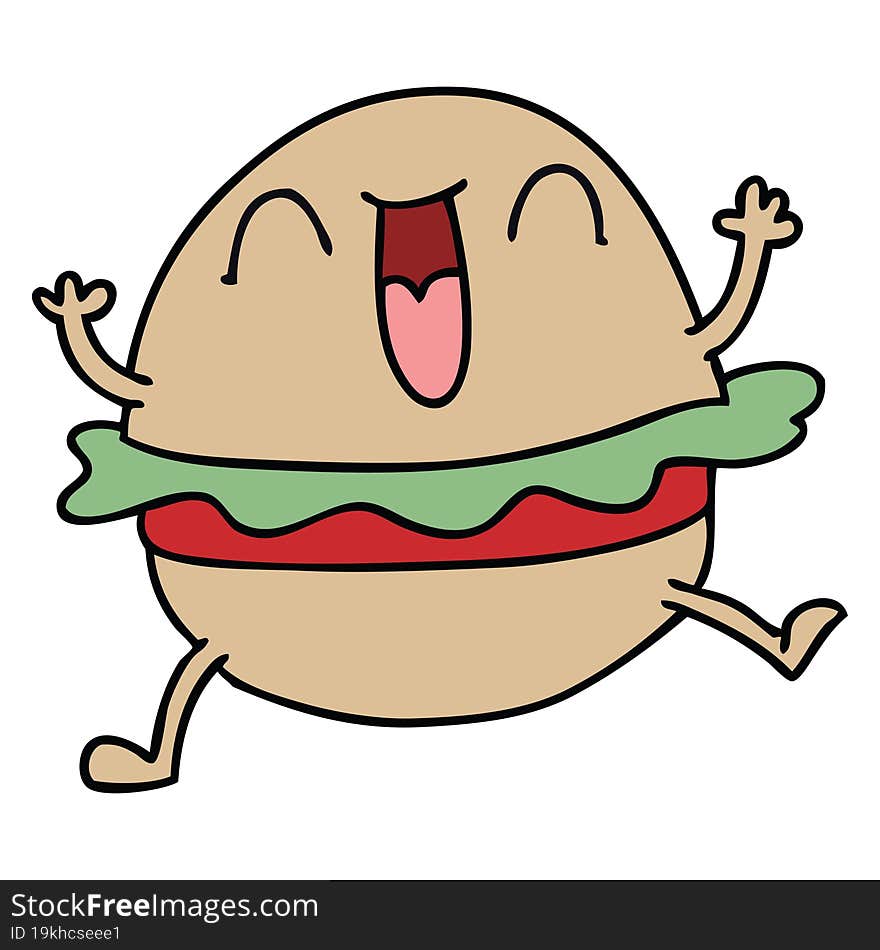 quirky hand drawn cartoon happy veggie burger