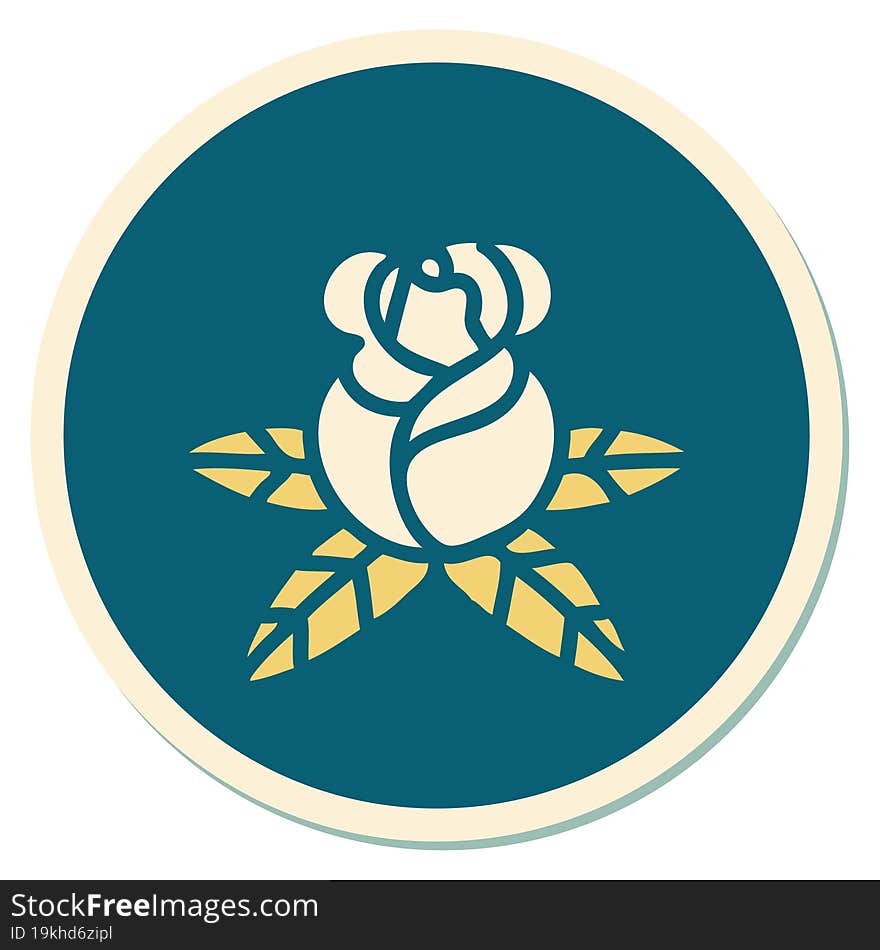 sticker of tattoo in traditional style of a single rose. sticker of tattoo in traditional style of a single rose