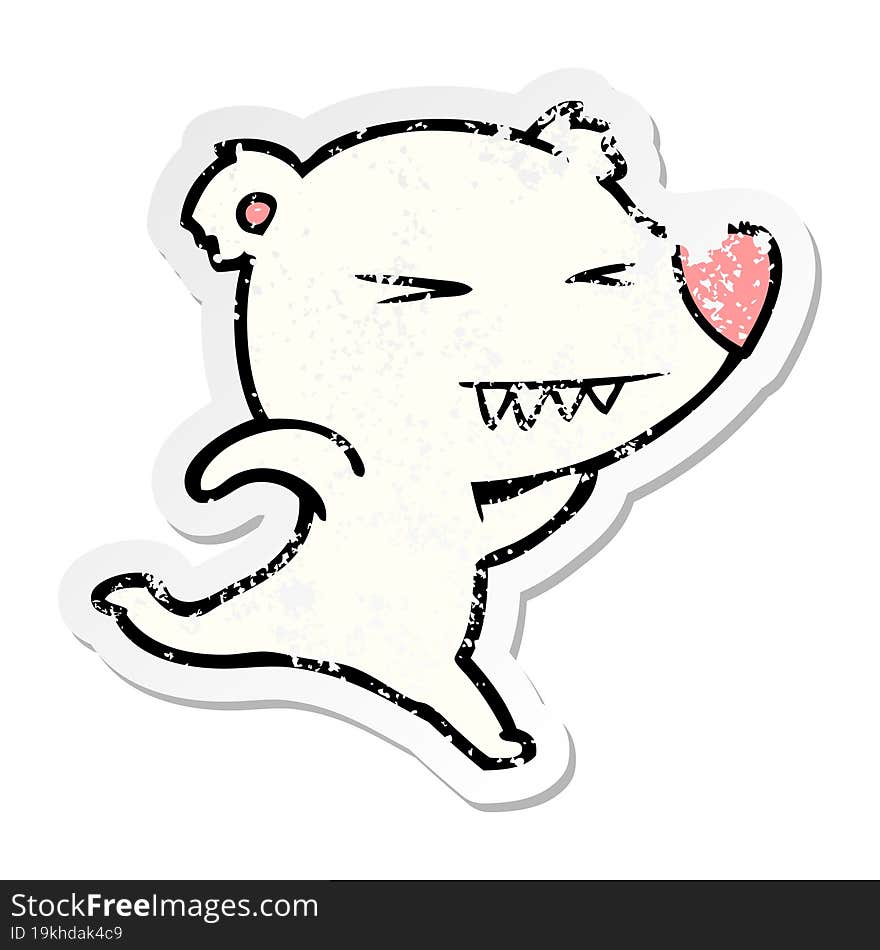 distressed sticker of a running polar bear cartoon