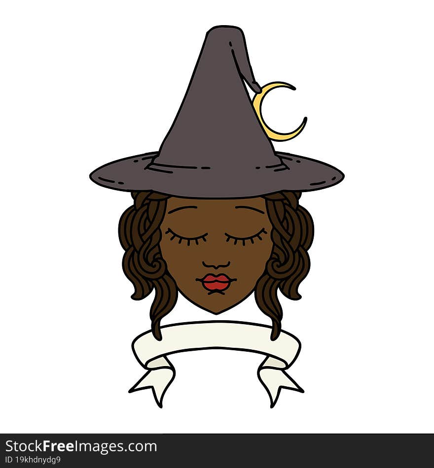 human witch character with banner illustration