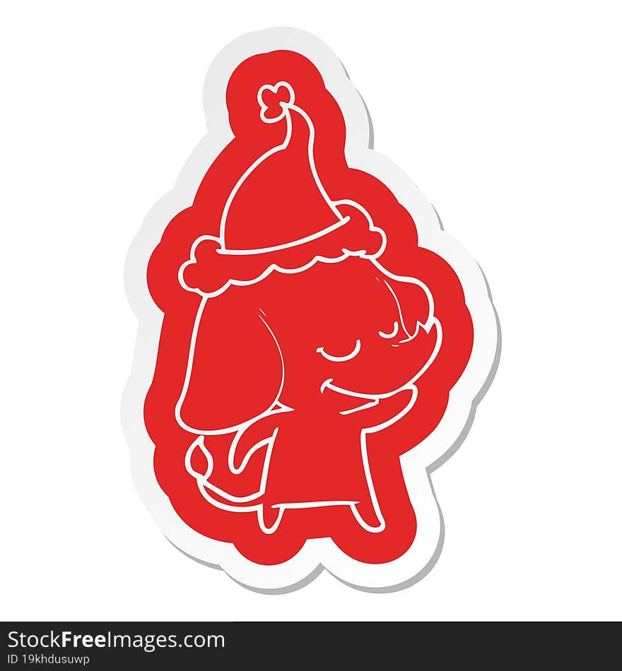 Cartoon  Sticker Of A Smiling Elephant Wearing Santa Hat