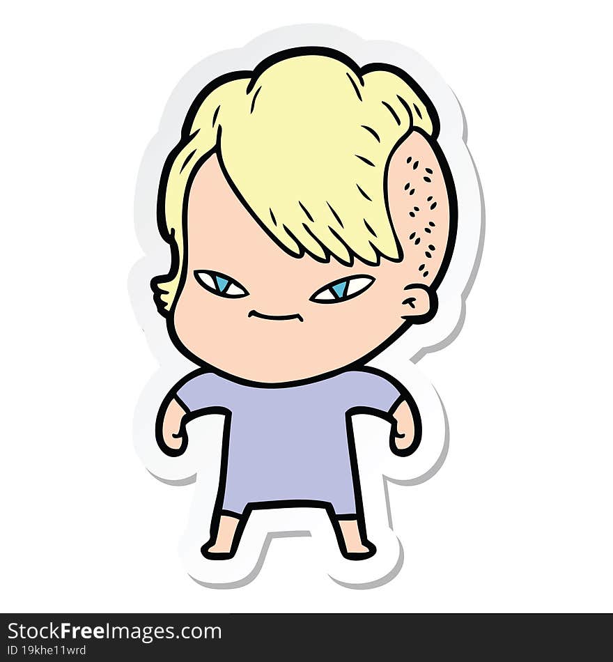 Sticker Of A Cute Cartoon Girl With Hipster Haircut