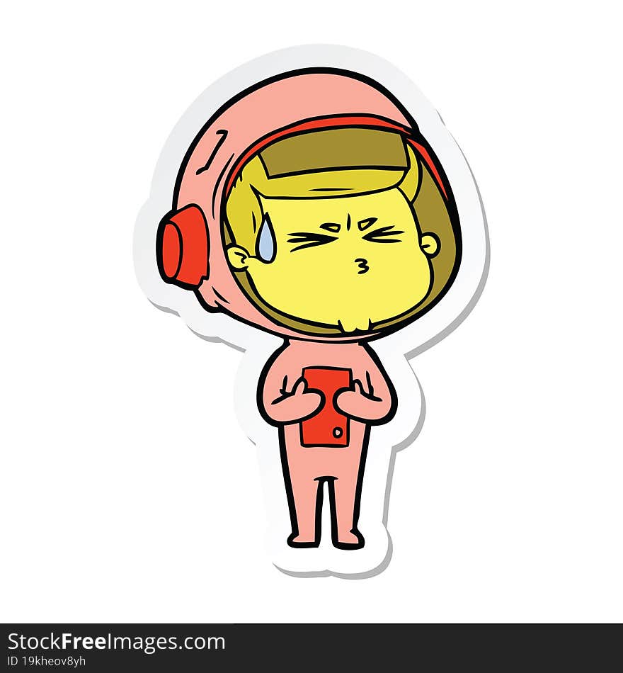 sticker of a cartoon stressed astronaut