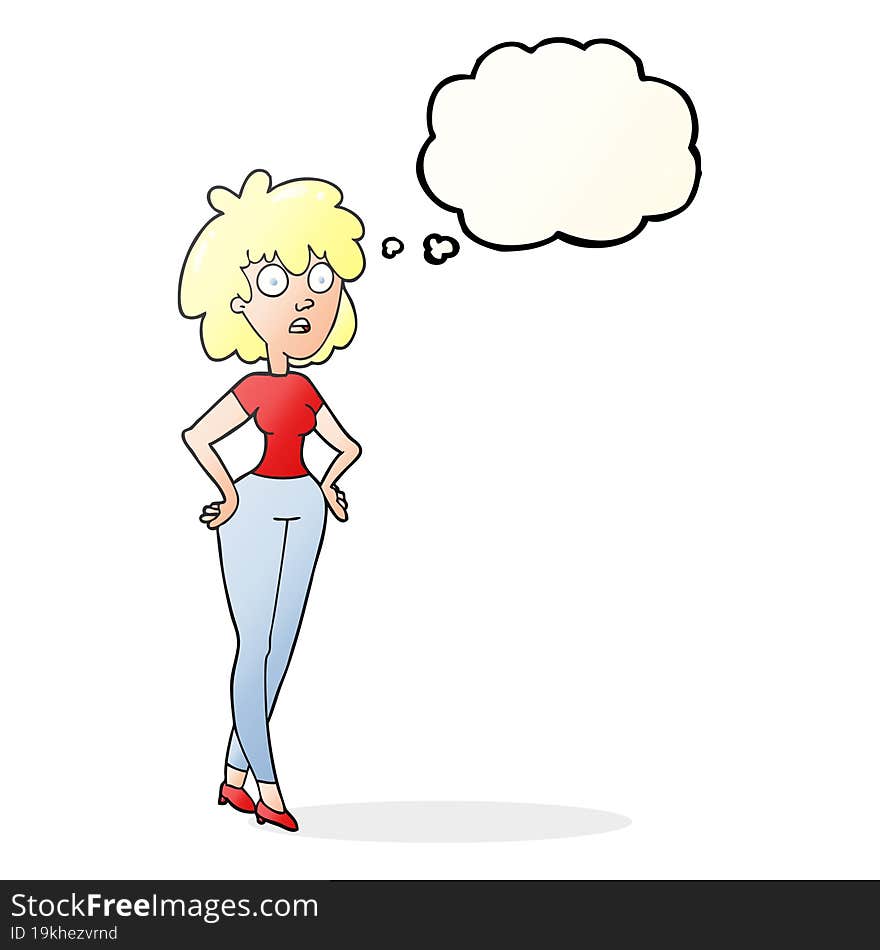 freehand drawn thought bubble cartoon surprised woman