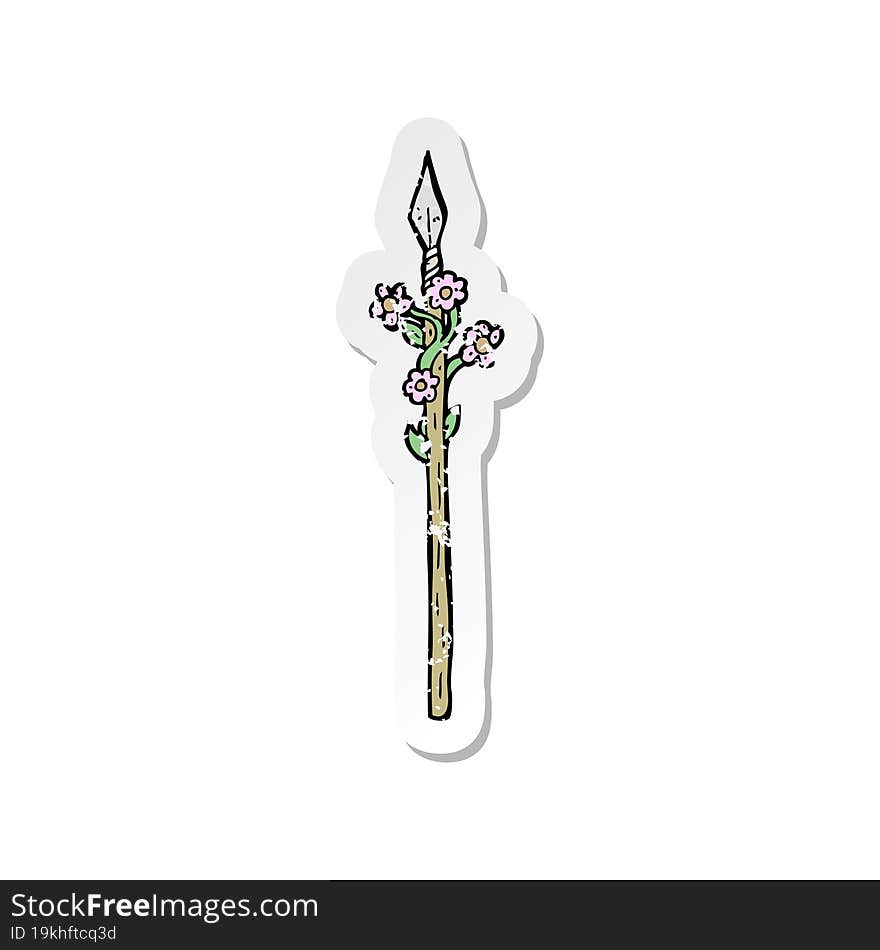 retro distressed sticker of a cartoon flowering spear