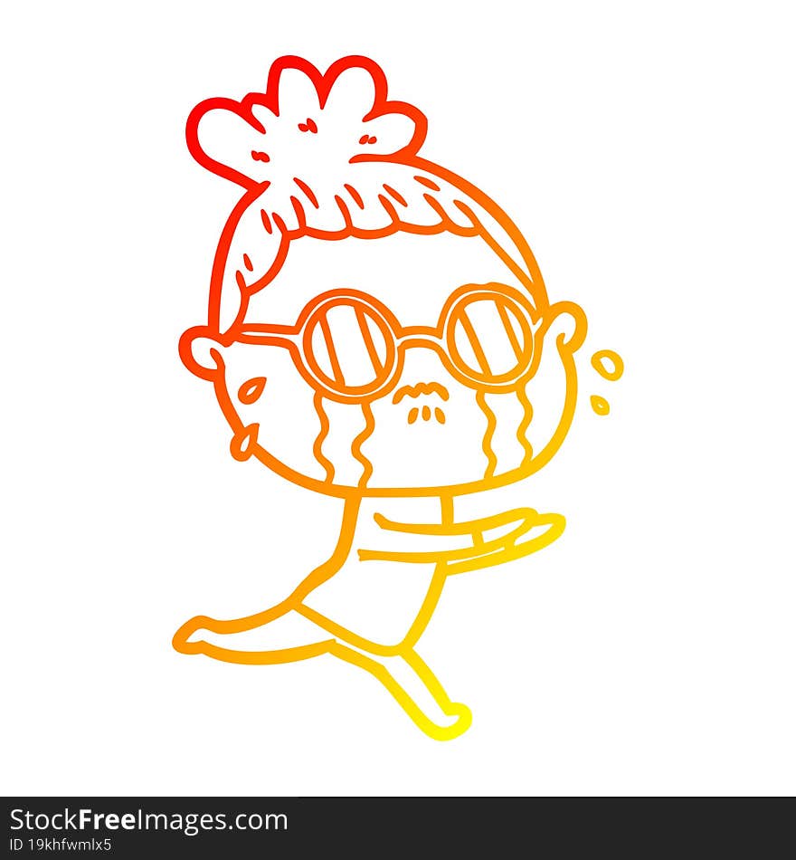 warm gradient line drawing cartoon crying woman wearing spectacles