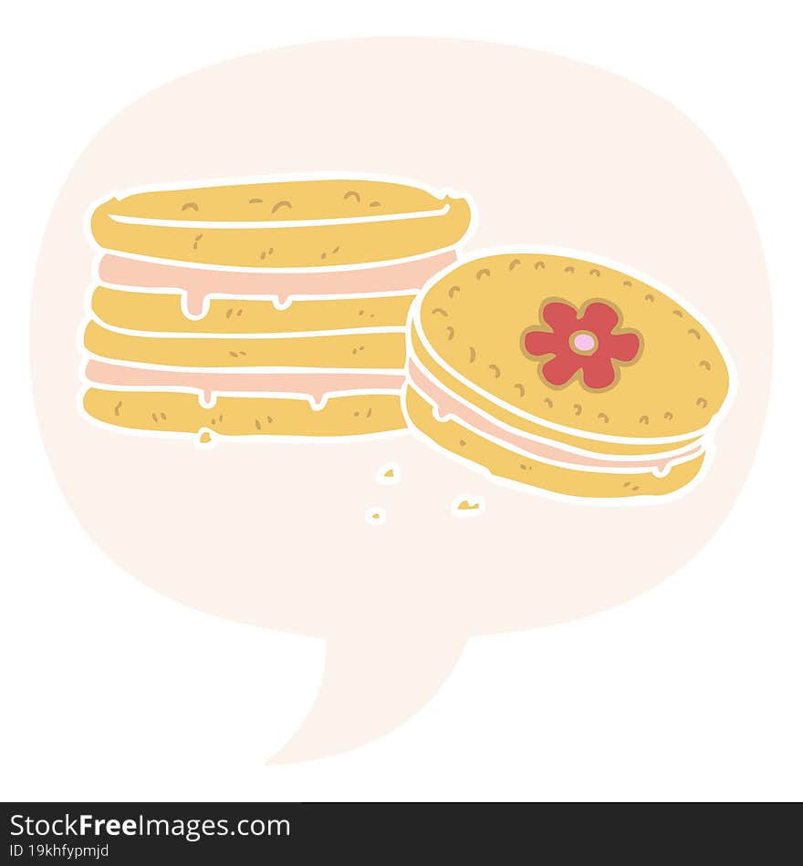 cartoon biscuit and speech bubble in retro style