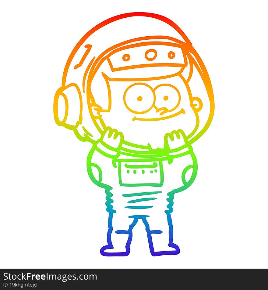 rainbow gradient line drawing of a happy astronaut cartoon