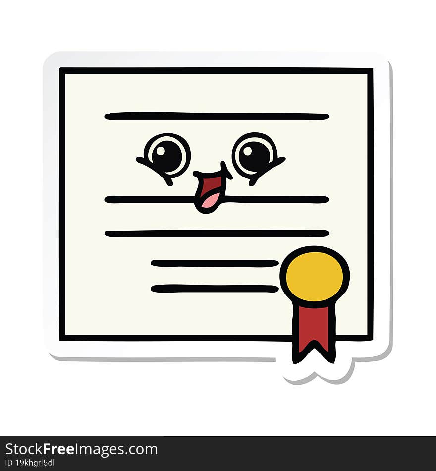 sticker of a cute cartoon graduation diploma