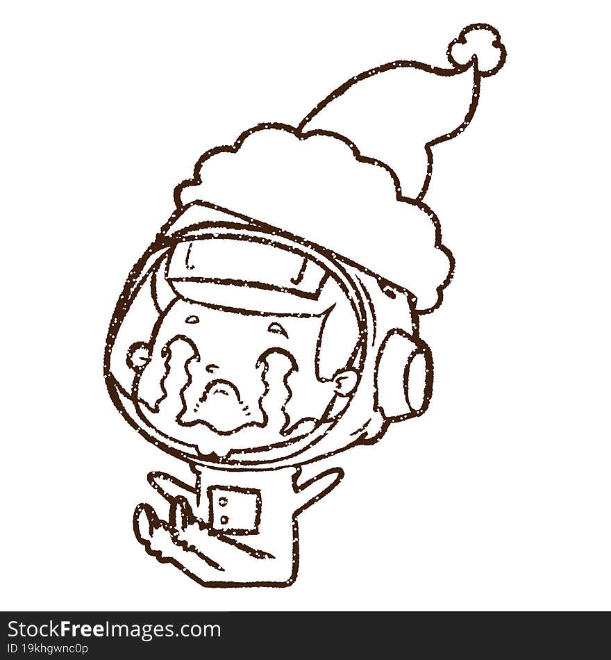 Christmas Astronaut Charcoal Drawing