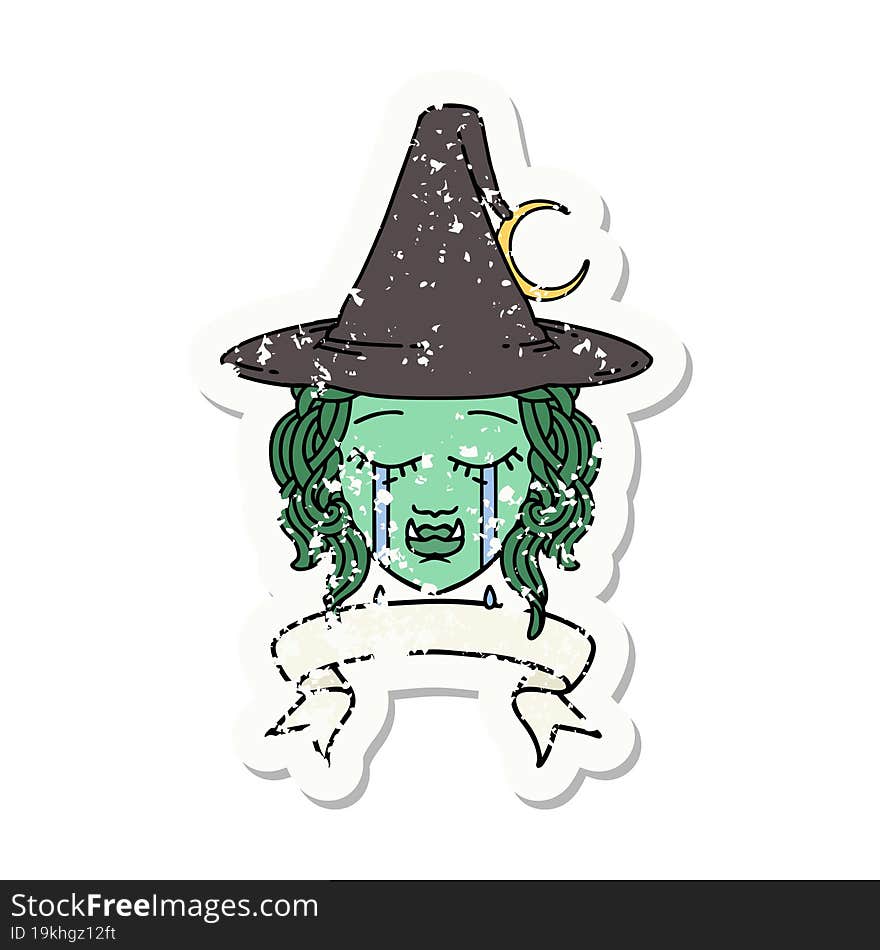 Retro Tattoo Style crying half orc witch character face. Retro Tattoo Style crying half orc witch character face