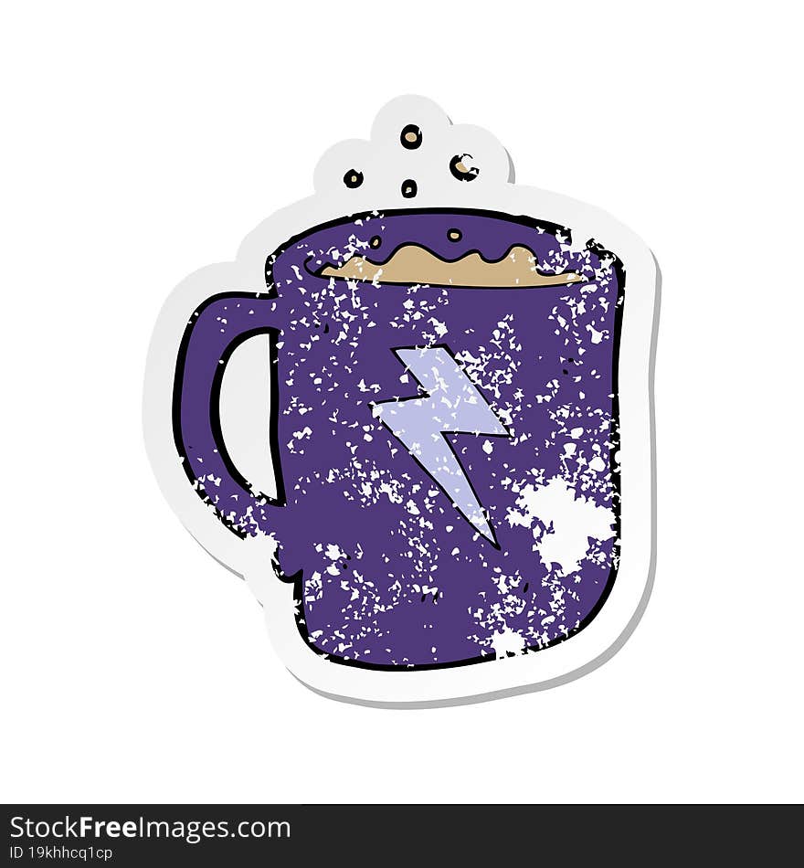 retro distressed sticker of a cartoon coffee mug