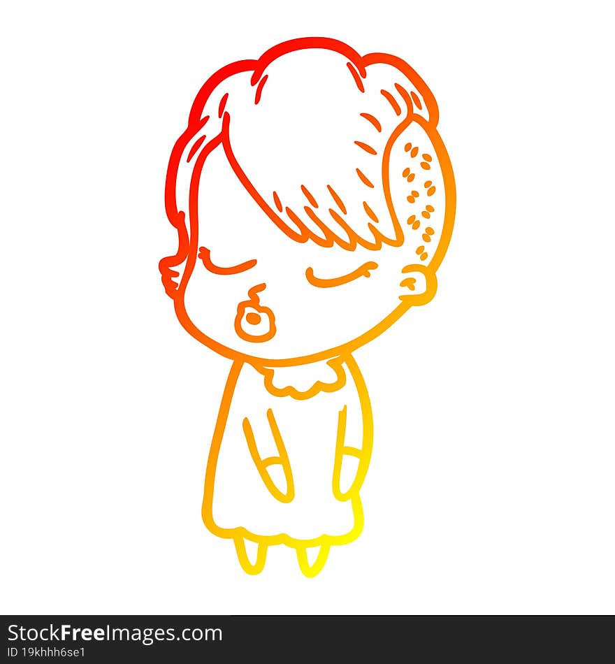 warm gradient line drawing cartoon pretty hipster girl