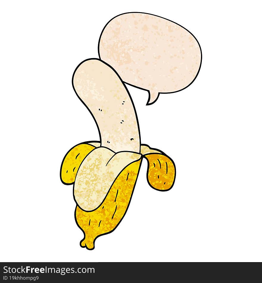 cartoon banana and speech bubble in retro texture style