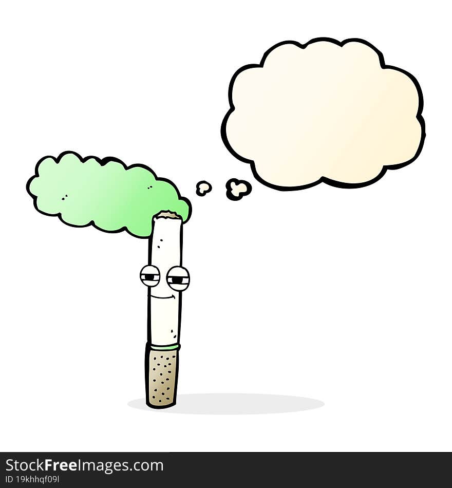 cartoon happy cigarette with thought bubble