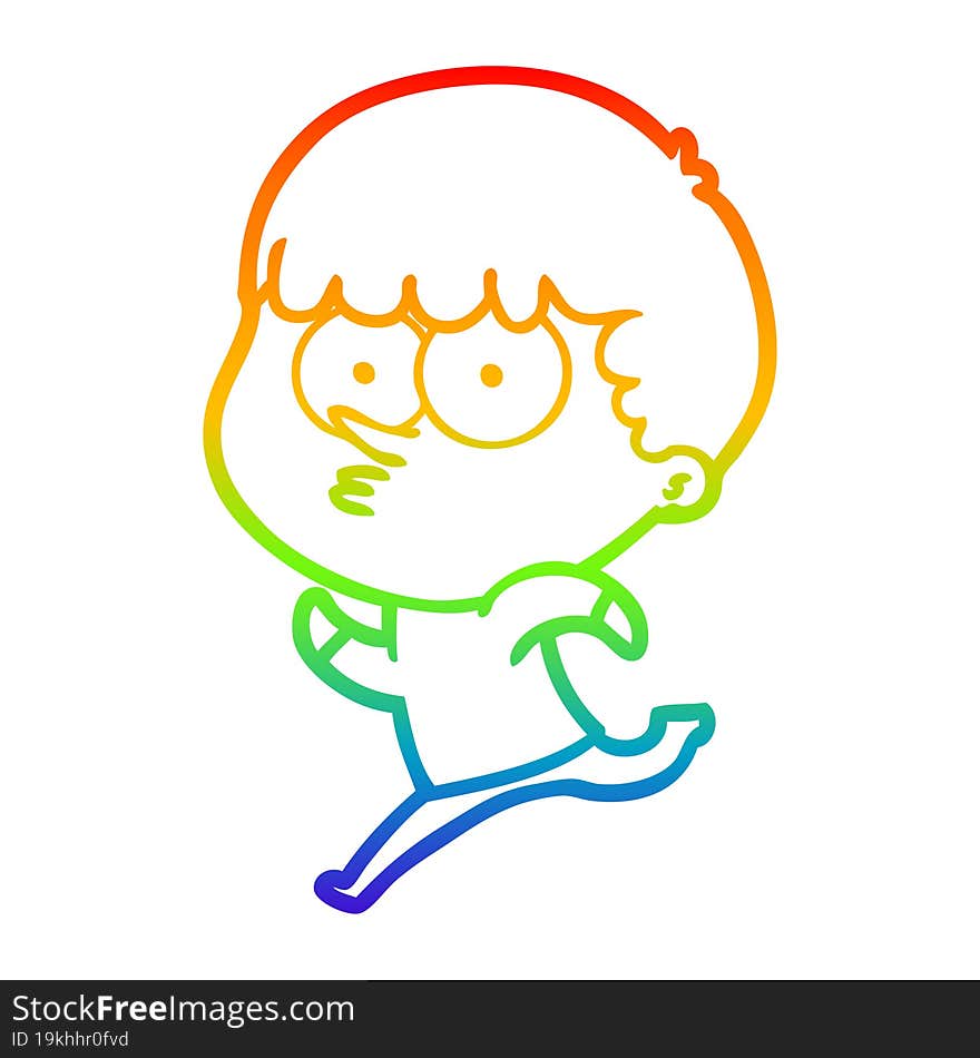 rainbow gradient line drawing cartoon curious boy running