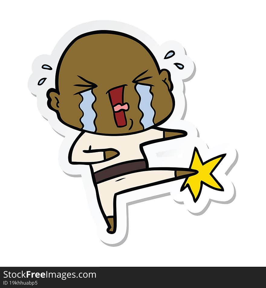 Sticker Of A Cartoon Crying Bald Man