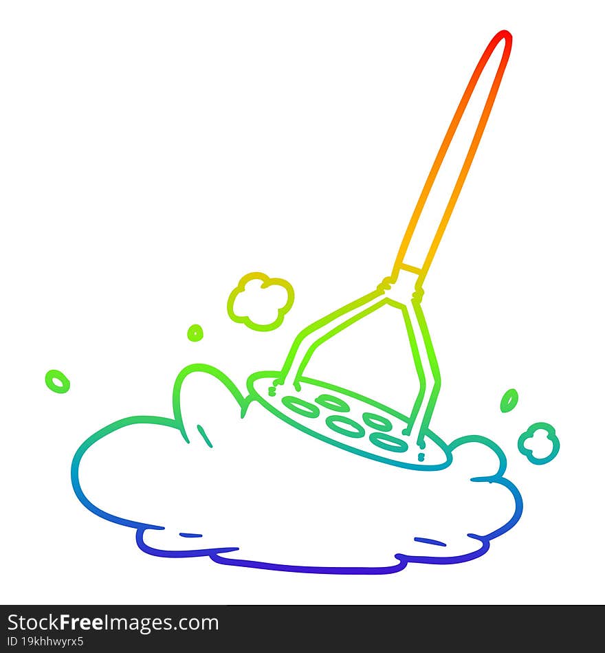 rainbow gradient line drawing of a cartoon potato masher