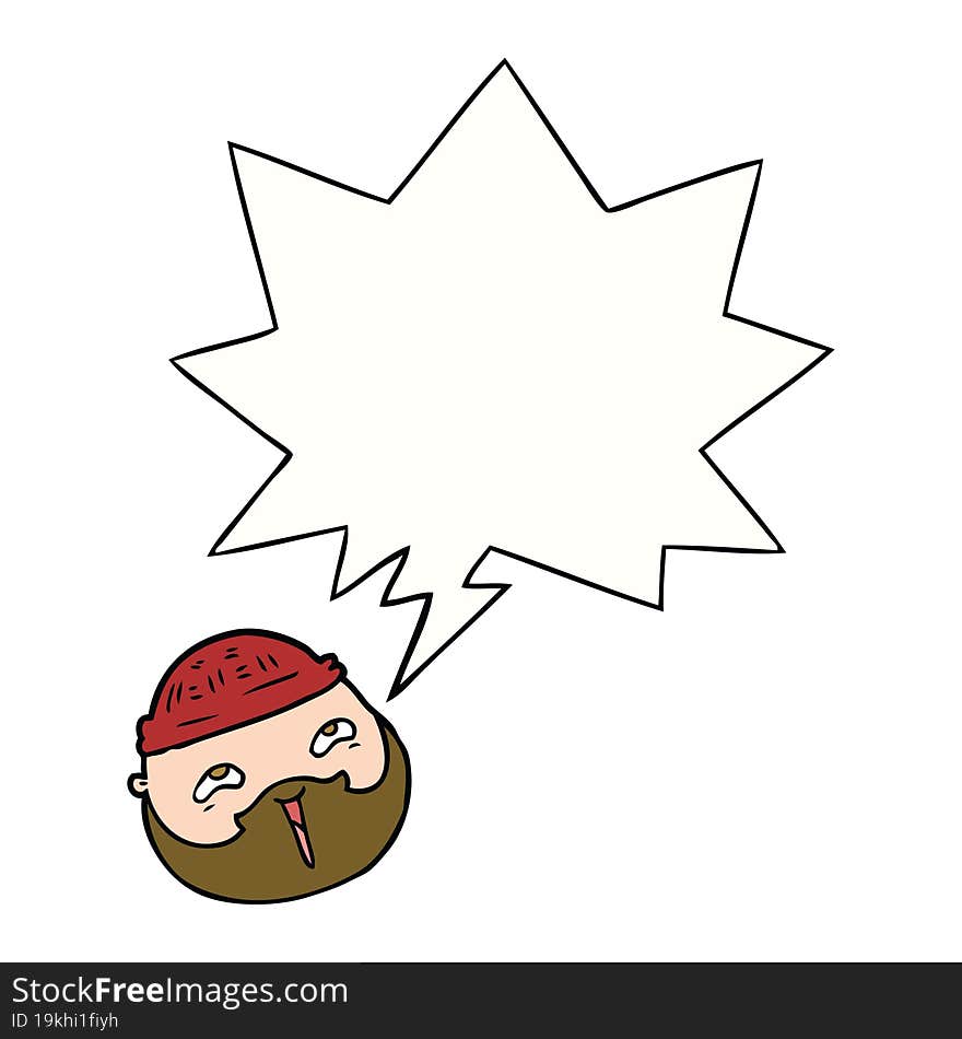 cartoon male face and beard and speech bubble