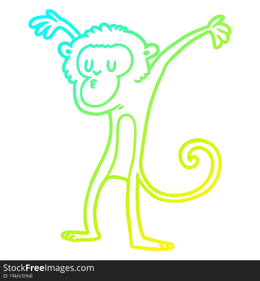 Cold Gradient Line Drawing Cartoon Monkey