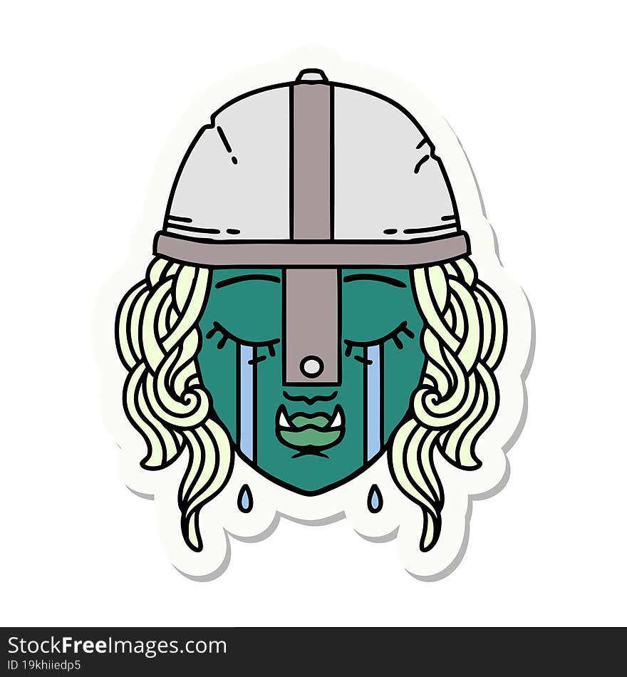 crying orc fighter character face sticker