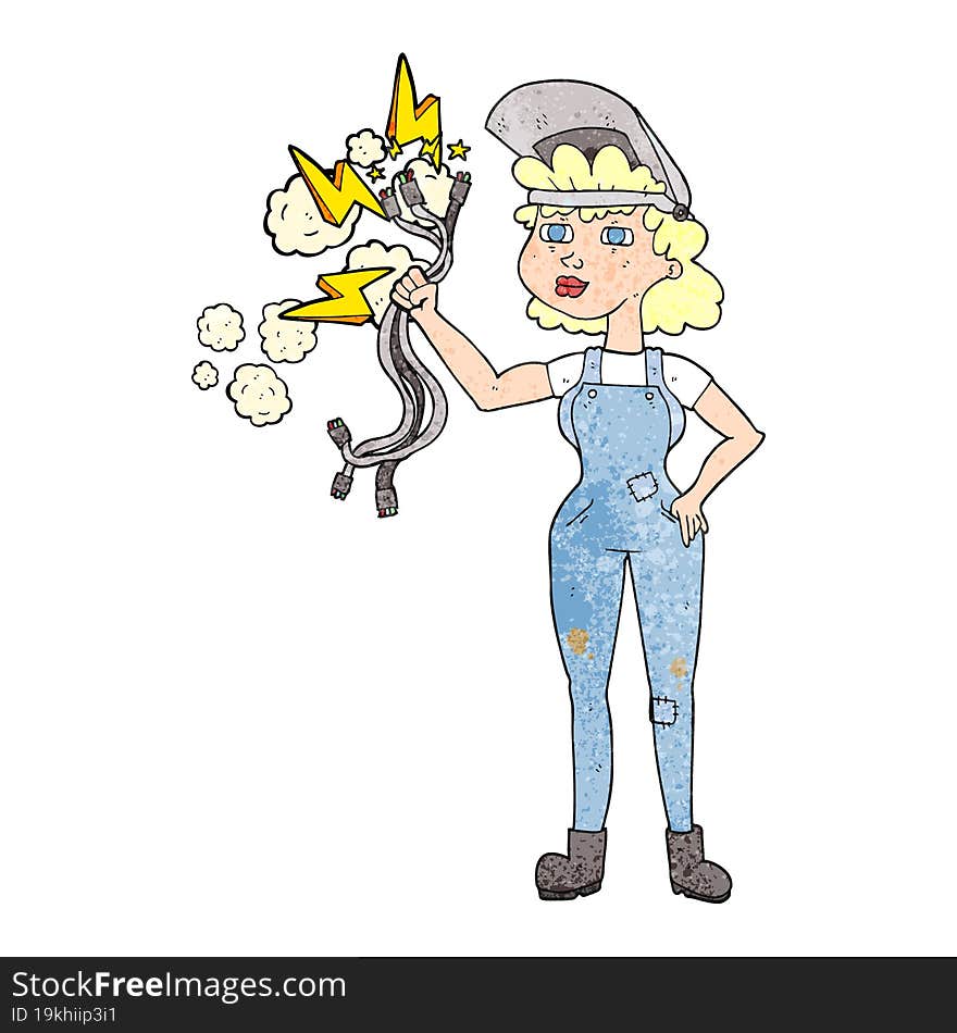 textured cartoon electrician woman