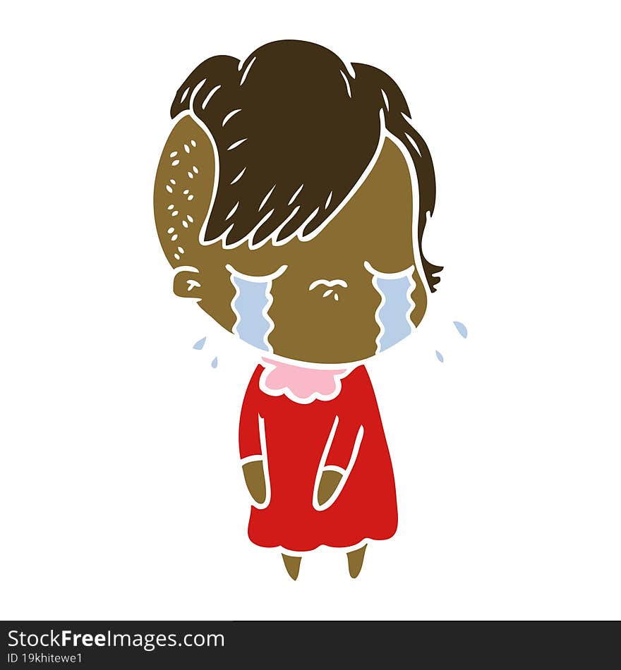 flat color style cartoon crying girl