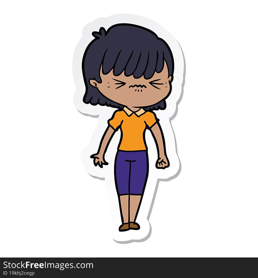 sticker of a annoyed cartoon girl