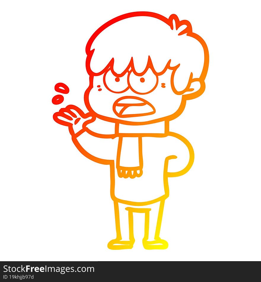 warm gradient line drawing worried cartoon boy