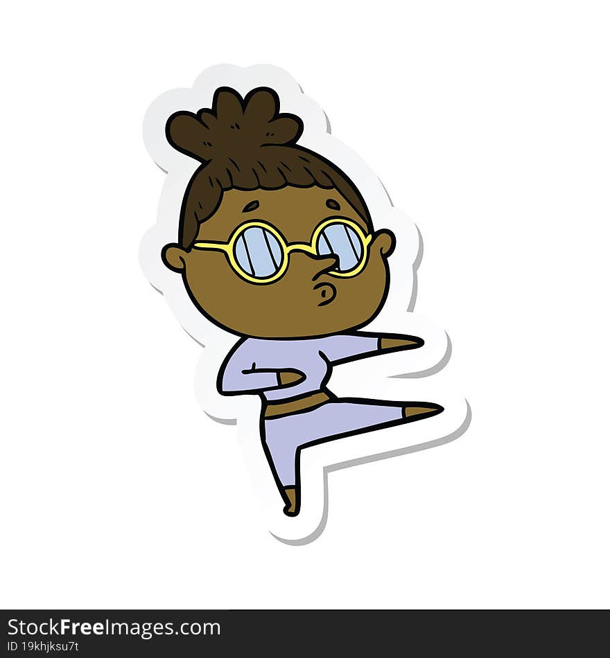 sticker of a cartoon woman wearing glasses