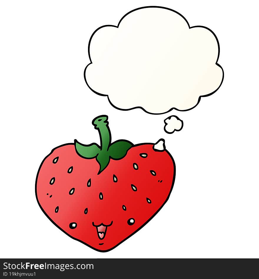 cartoon strawberry with thought bubble in smooth gradient style