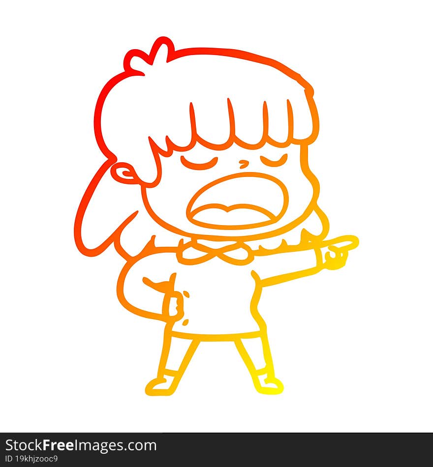 warm gradient line drawing of a cartoon woman talking loudly